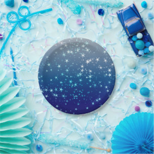 Christmas Sparkles Stars Blue Sky Paper Plates