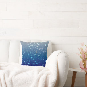 Christmas Sparkles Stars Blue Sky Throw Pillow