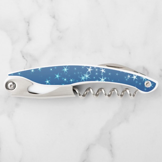 Christmas Sparkles Stars Blue Sky Waiter's Corkscrew (Front)