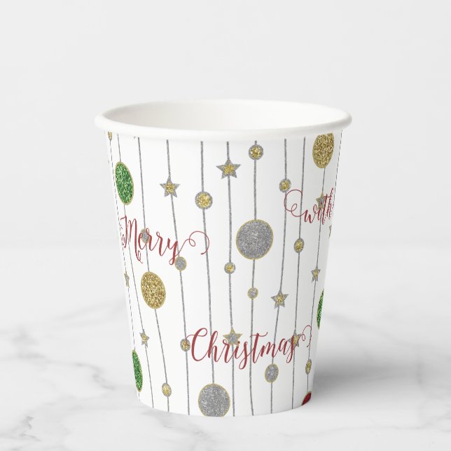 Christmas Sparkley Ornaments Paper Cups (Front)