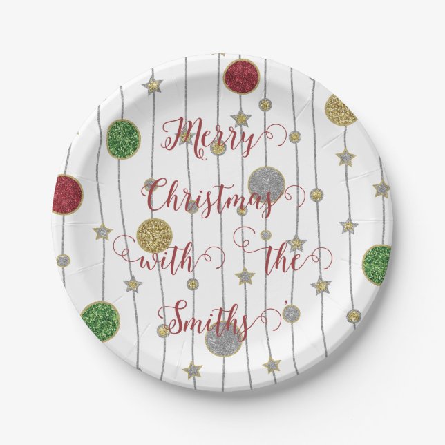 Christmas Sparkley Ornaments Paper Plates (Front)