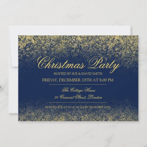 Christmas Sparkling Gold Glitter Dust Navy Blue Invitation