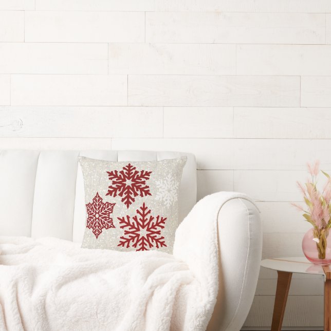 Christmas Sparkling Red Snowflakes Throw Pillow (Couch)