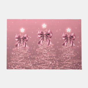 Christmas Sparkling Trees Blush Pink Faux Bow Doormat