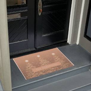 Christmas Sparkling Trees Copper Family Name Doormat