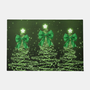 Christmas Sparkling Trees Green Faux Bow Doormat
