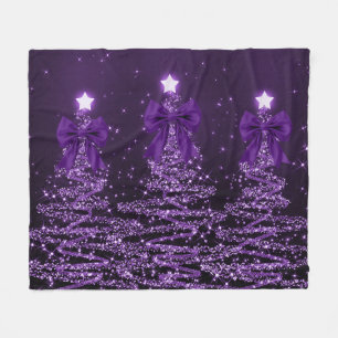 Christmas Sparkling Trees Purple Faux Bow Fleece Blanket
