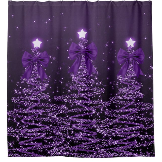 Christmas Sparkling Trees Purple Faux Bow  Shower Curtain (Front)