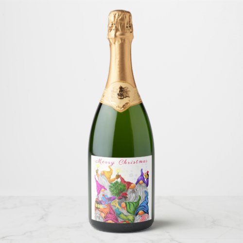 Christmas Sparkling Wine Label Happy Gnome Party