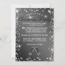 Christmas Sparkly Silver Glass of Champagne Invitation