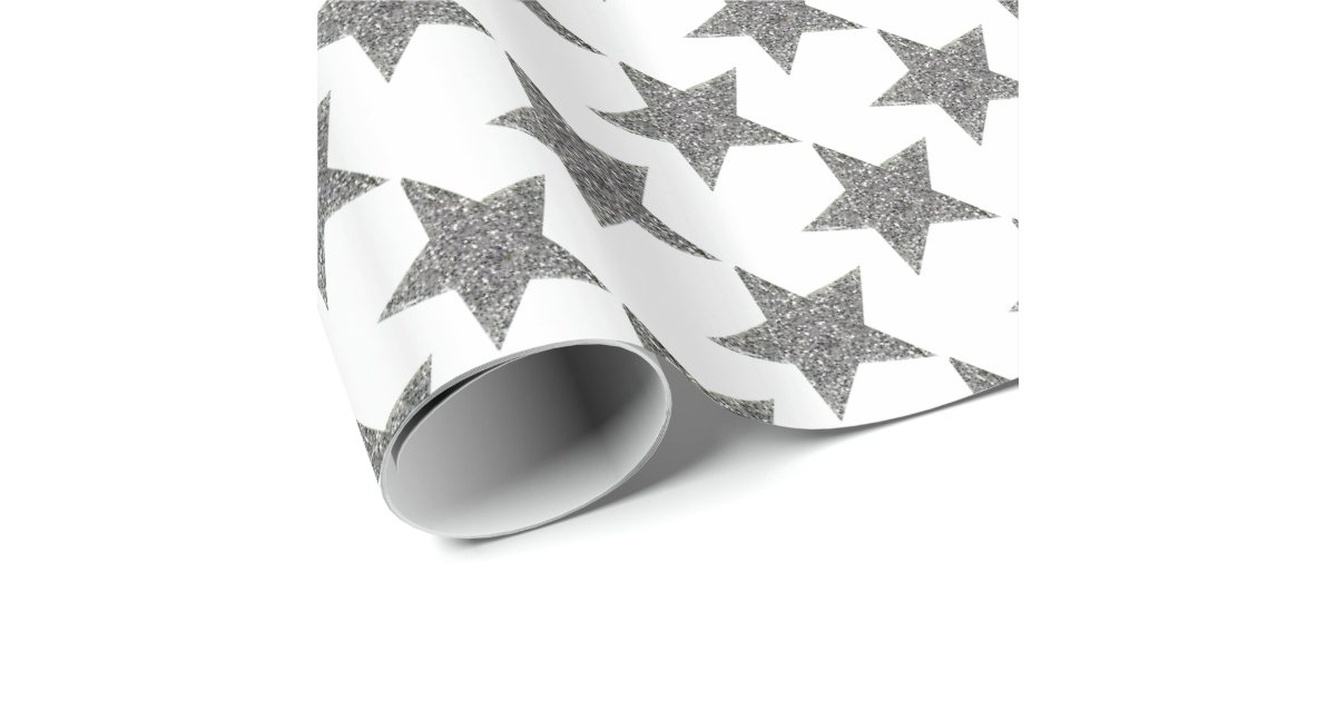 Sparkly Silver Stars Christmas pattern on black Wrapping Paper Sheets, Zazzle in 2023