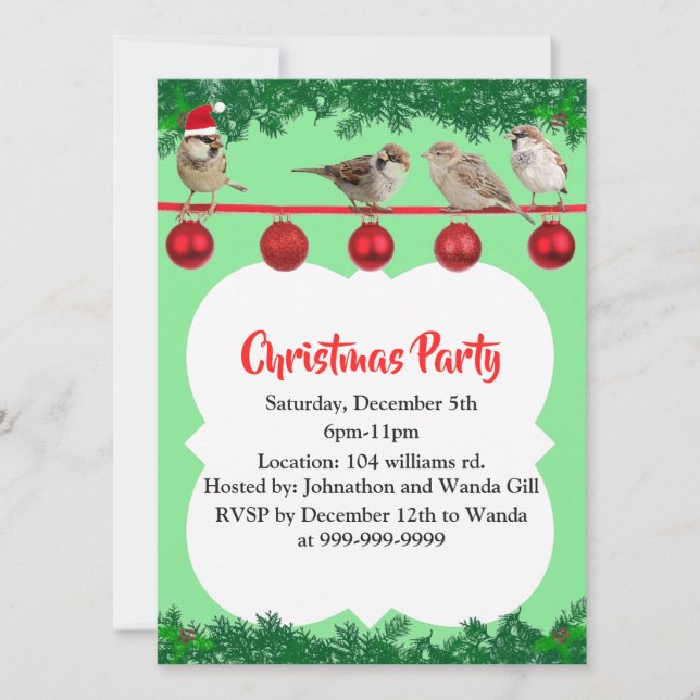 Christmas Sparrow Personalized Invitation (Front)