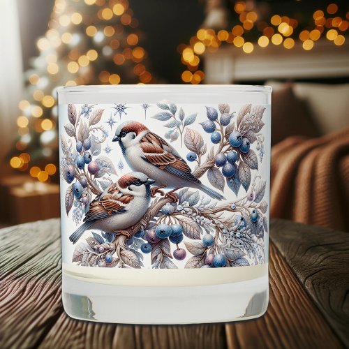 Christmas Sparrows Winter Scene Personalized  Scented Candle