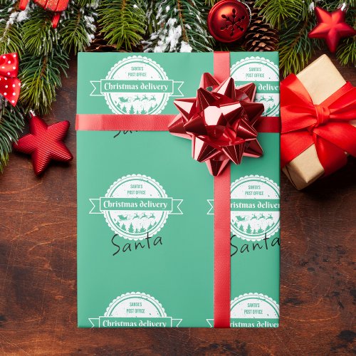 Christmas Special Delivery From Santa Mint Green Wrapping Paper