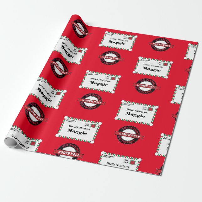 Christmas Special Delivery with Child's Name Wrapping Paper (Unrolled)