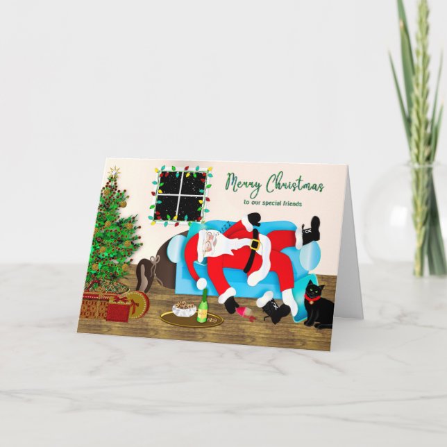 Christmas Special Friends Humor Santa Snoozing Card (Front)