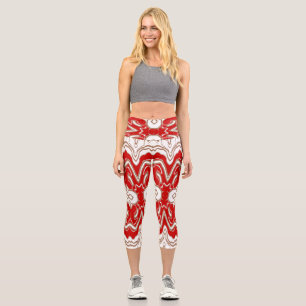 Christmas Special red & white fabric pattern Capri Leggings