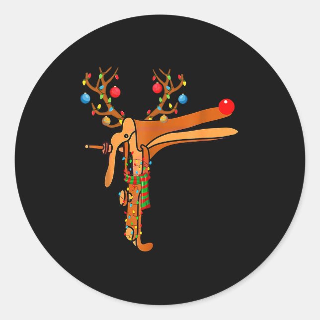 Christmas Speculum Reindeer Funny Xmas Nurse Midwi Classic Round Sticker (Front)