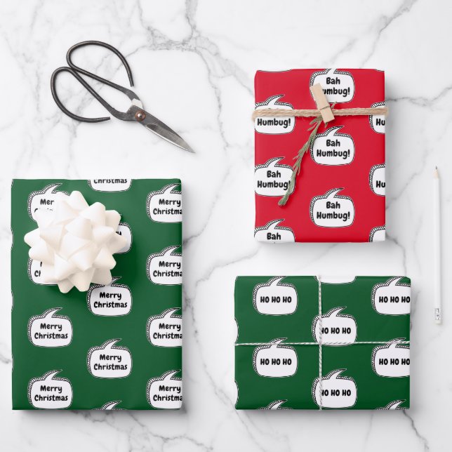 Christmas Speech Bubble Typography Wrapping Paper Sheets (Front)