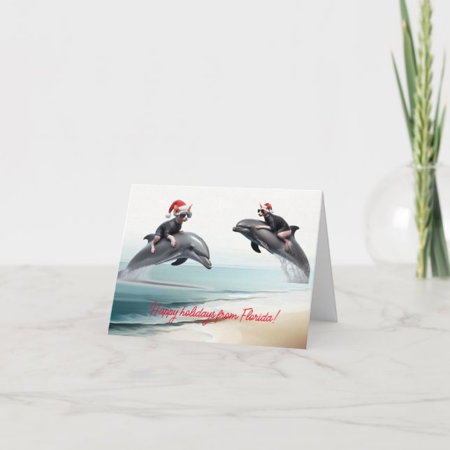 Christmas Sphynx and Dolphin Card (Front)