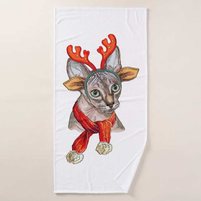 Christmas Sphynx cat Bath Towel (Bath Towel)