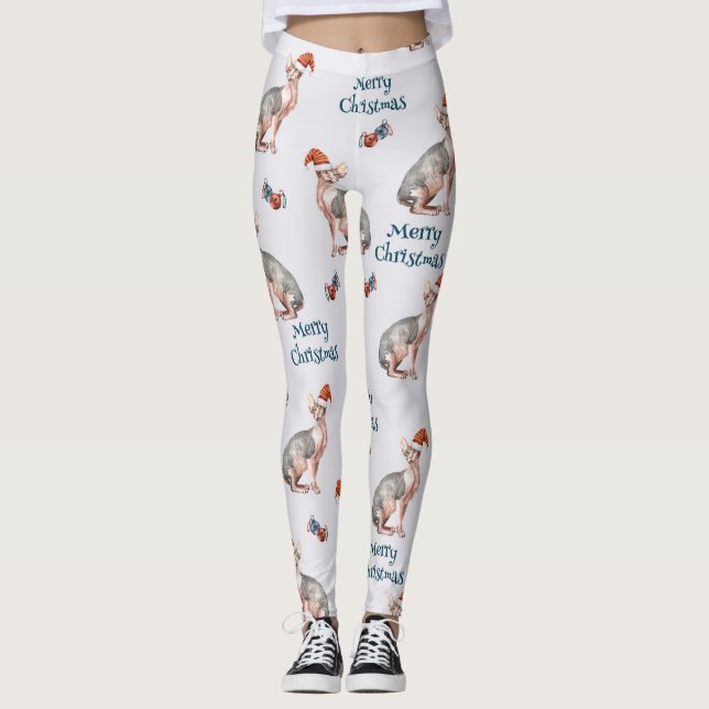 Christmas Sphynx Cat Gift, Xmas Holiday Decoration Leggings (Front)