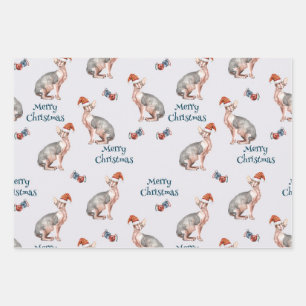 Christmas Sphynx Cat Gift, Xmas Holiday Decoration Wrapping Paper Sheets