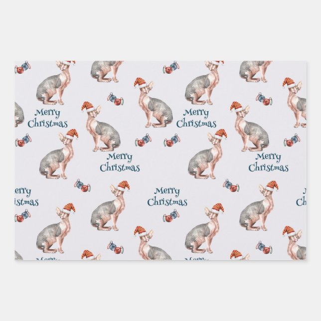 Christmas Sphynx Cat Gift, Xmas Holiday Decoration Wrapping Paper Sheets (Front)