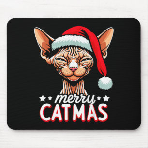 Christmas Sphynx Cat Merry Catmas Santa Hat Xmas Mouse Pad