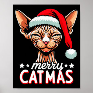 Christmas Sphynx Cat Merry Catmas Santa Hat Xmas Poster