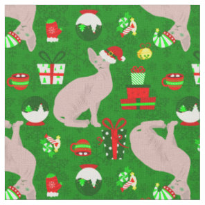 christmas sphynx cat santa sphinx  fabric