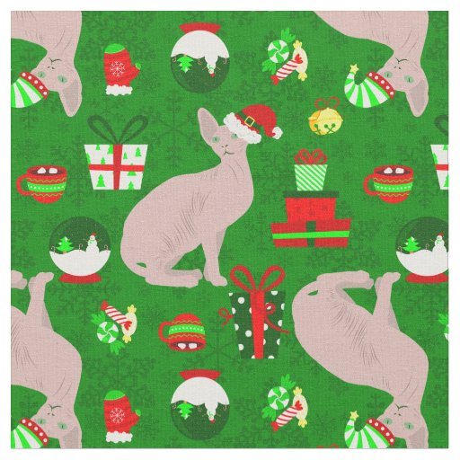 christmas sphynx cat santa sphinx  fabric
