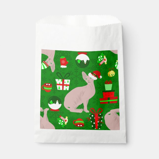 christmas sphynx cat santa sphinx  favor bag (Front)
