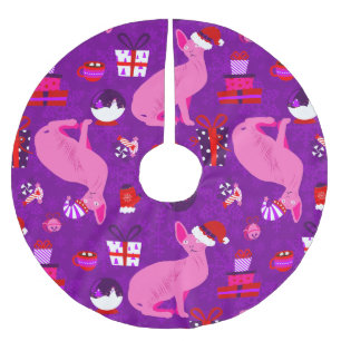 christmas sphynx cat santa sphinx pink brushed polyester tree skirt