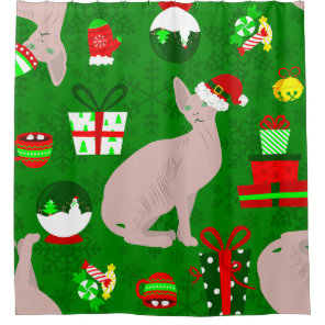 christmas sphynx cat santa sphinx  shower curtain