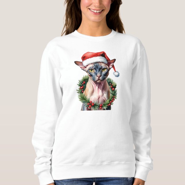Christmas Sphynx cat Watercolor Sweatshirt (Front)