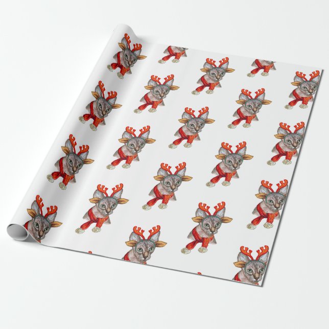 Christmas Sphynx cat Wrapping Paper (Unrolled)