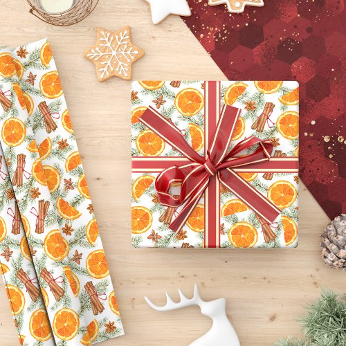 Christmas Spice and Citrus Orange Slices Wrapping Paper