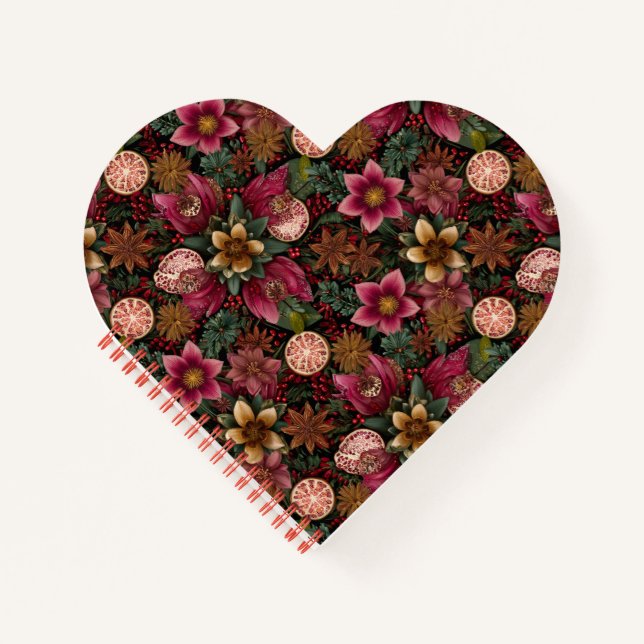 Christmas Spice & Floral Botanical Pattern Notebook (Front)