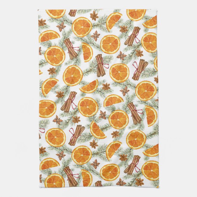 Christmas Spice Oranges Cinnamon and Anise Kitchen Towel (Vertical)