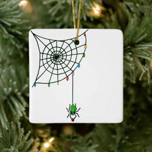 Christmas Spider Web Lights Goth Holiday Ceramic Ornament