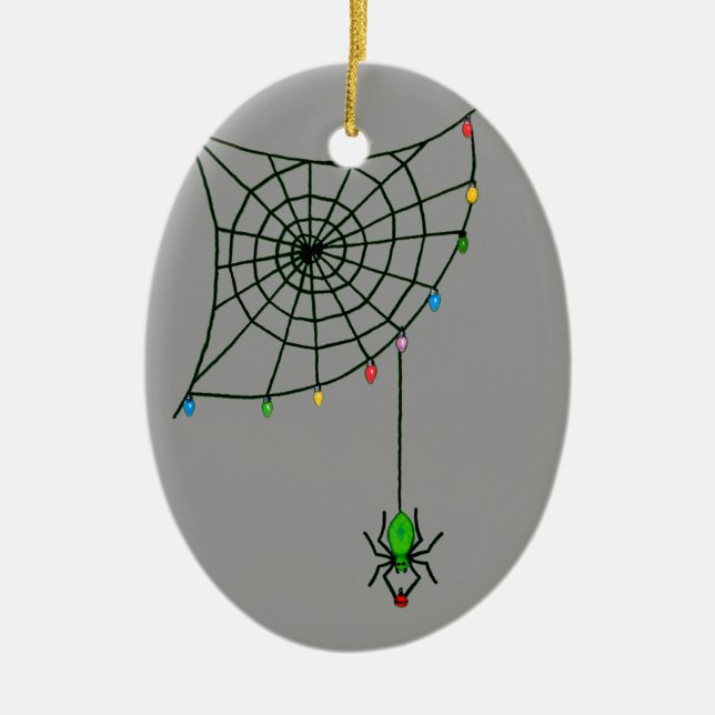 Christmas Spider Web Lights Goth Holiday Ceramic Ornament (Front)
