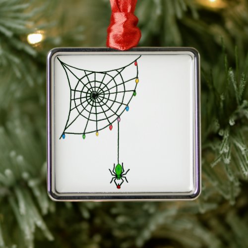 Christmas Spider Web Lights Goth Holiday Metal Ornament