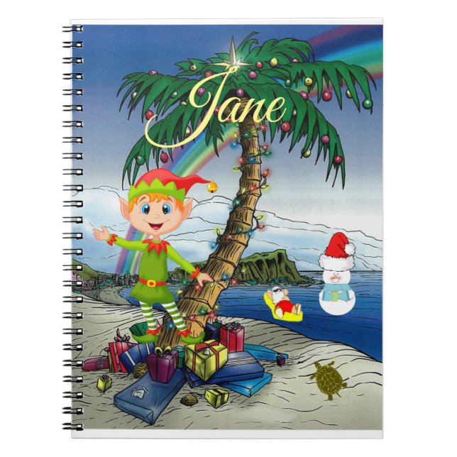 Christmas Spiral Notebook Beach Bum Santa (Front)