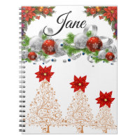 Christmas Spiral Notebook Poinsettia