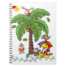Christmas Spiral Notebook Santa Claus Beach Bum