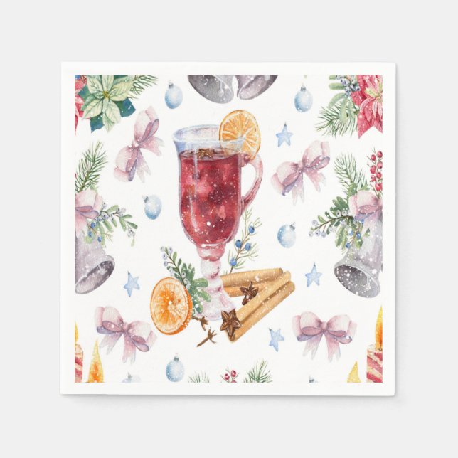 Christmas Spirit Alcohol Drink Watercolor Wedding Napkins (Front)