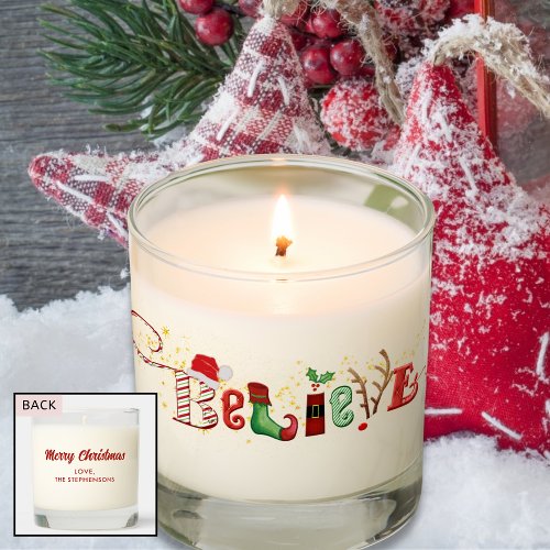 Christmas Spirit BELIEVE Cute Festive Personalized Scented Candle