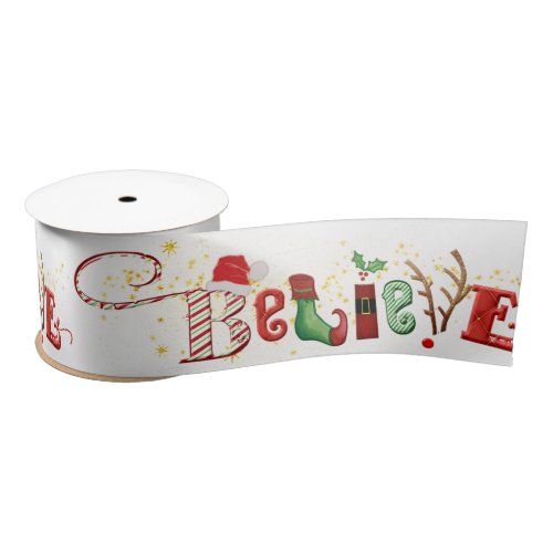 Christmas Spirit BELIEVE Cute Festive Satin Ribbon