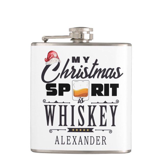 Christmas Spirit Is Whiskey Bourbon Xmas Gift Flask (Front)